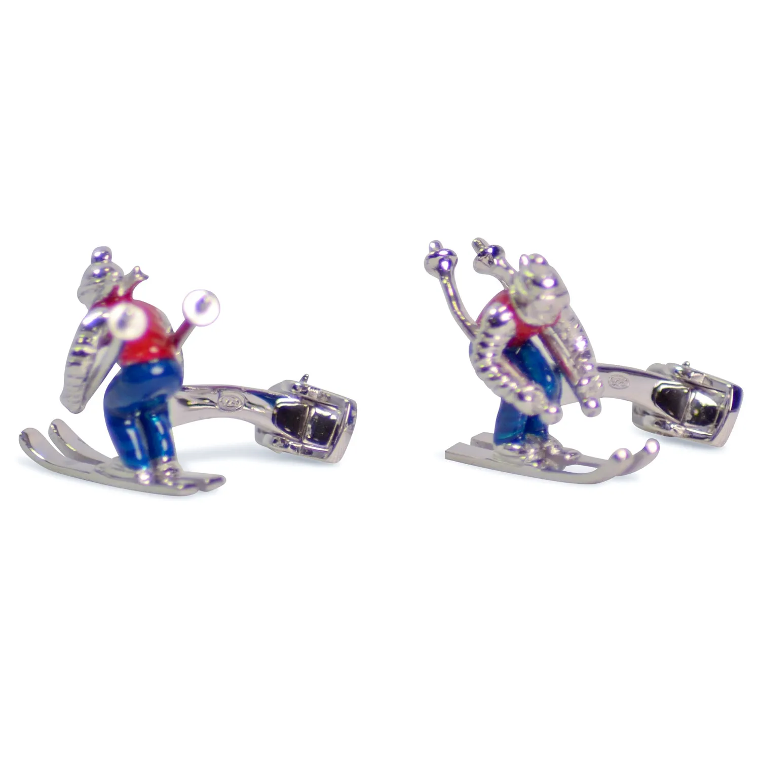 Snow Skiing Silver Cufflinks