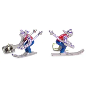 Snow Skiing Silver Cufflinks