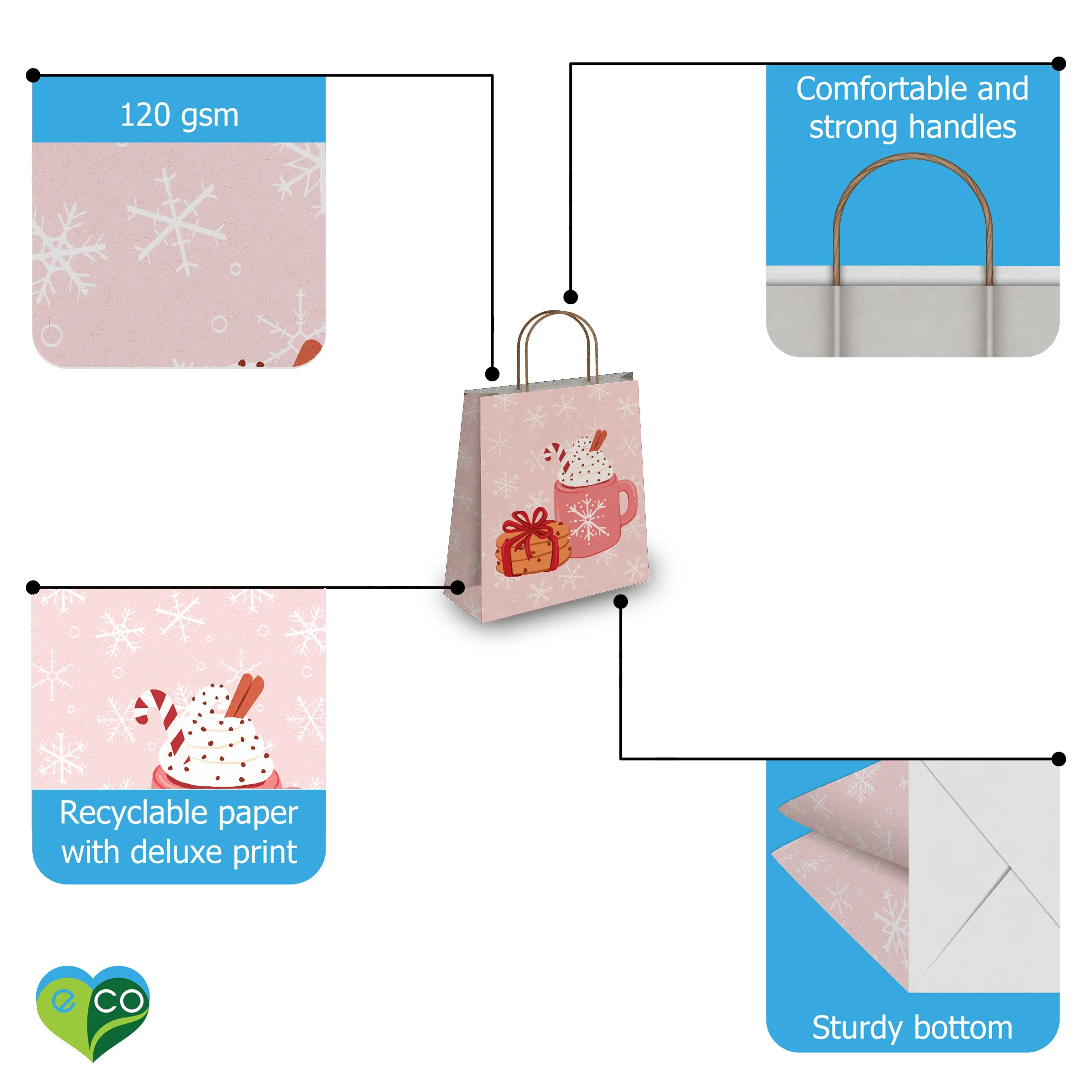 Snowflakes Kraft Gift Bags Mixed Size Set