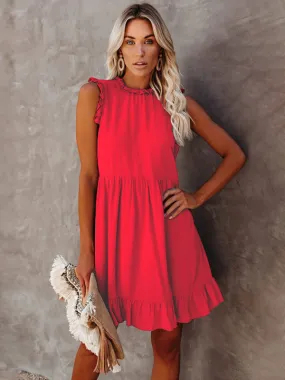 Solid Color Ruffled Waist Dress