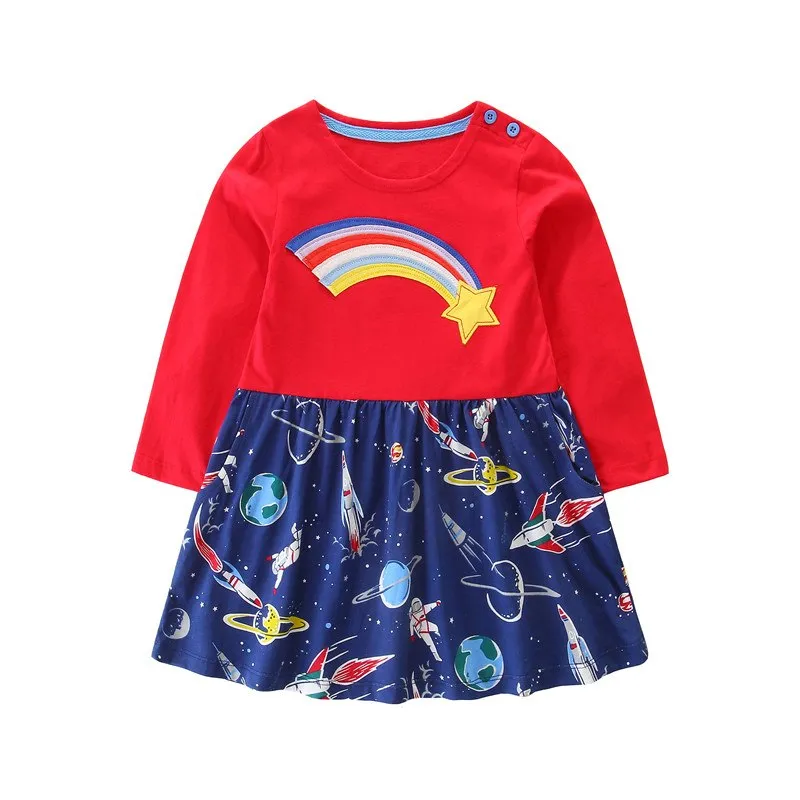 Star Rainbow Cotton Dress, Size 2-7 Yrs