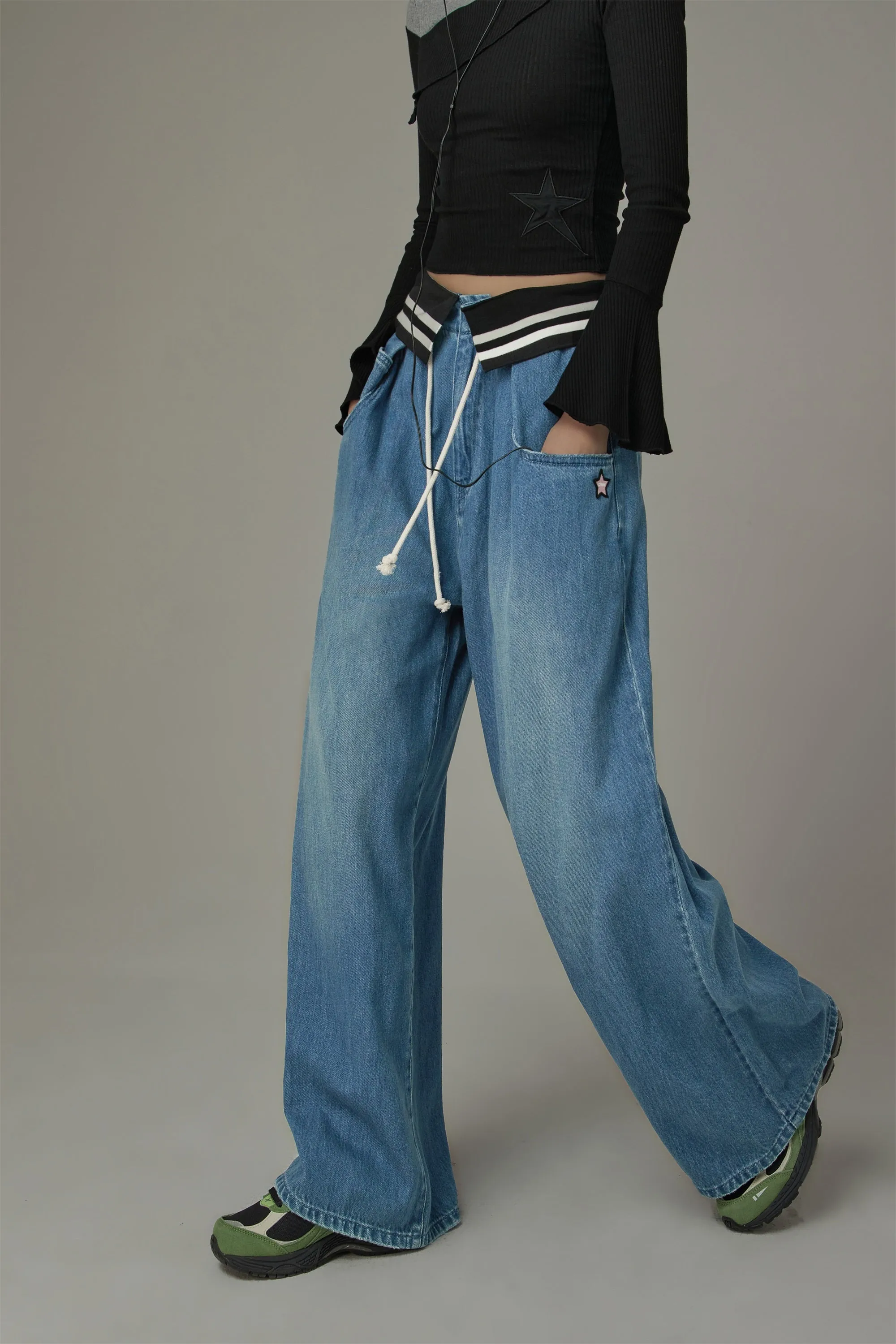 String Wide Denim Jeans