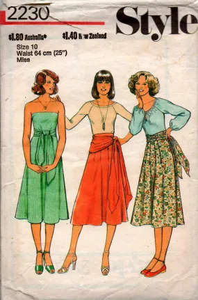 Style 2230 Womens Gored Skirt with Bias Tie 1970s Vintage Sewing Pattern Size 10 Waist 25 inches