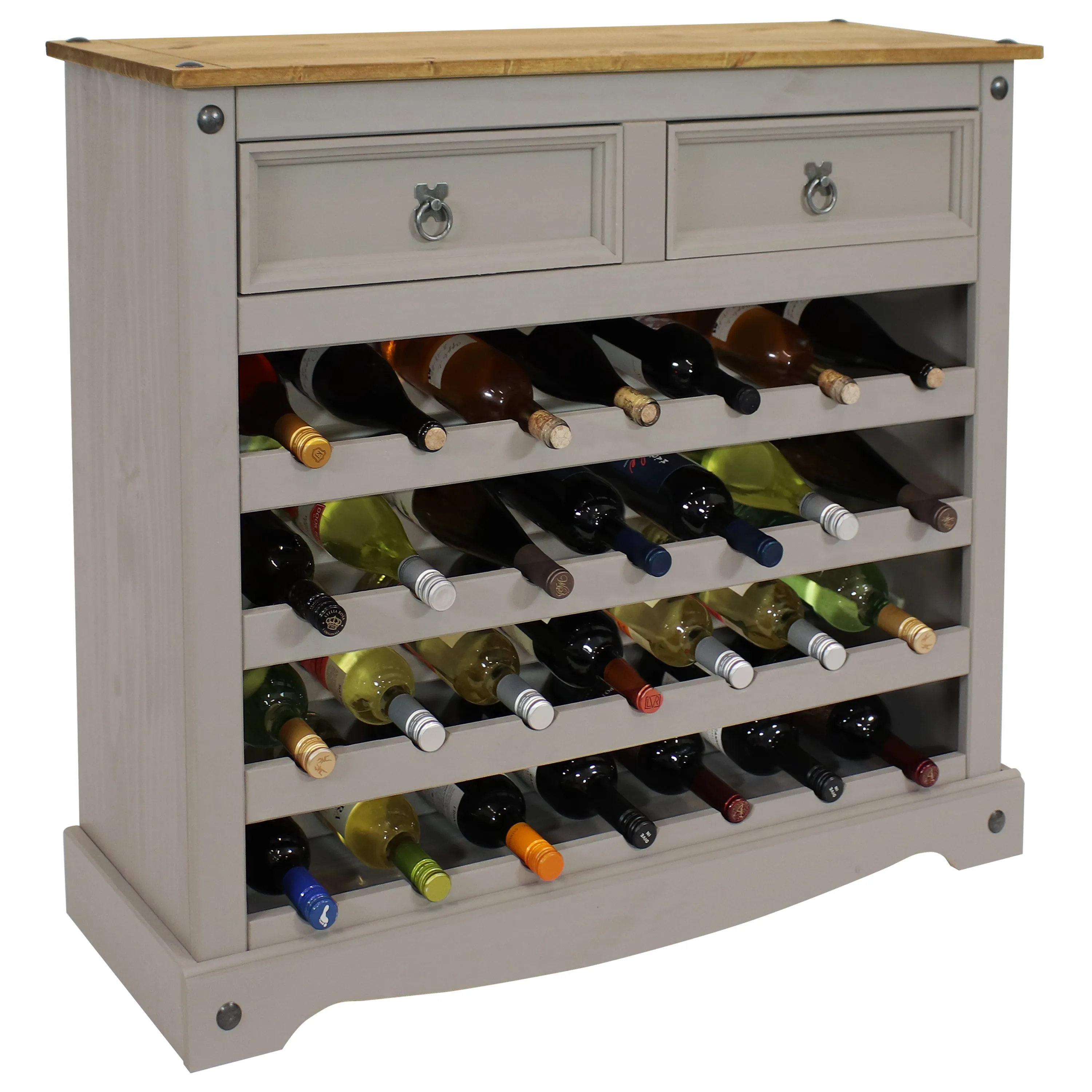 Sunnydaze 28-Bottle Solid Pine Freestanding Wine Rack Table - Gray - 34.5"