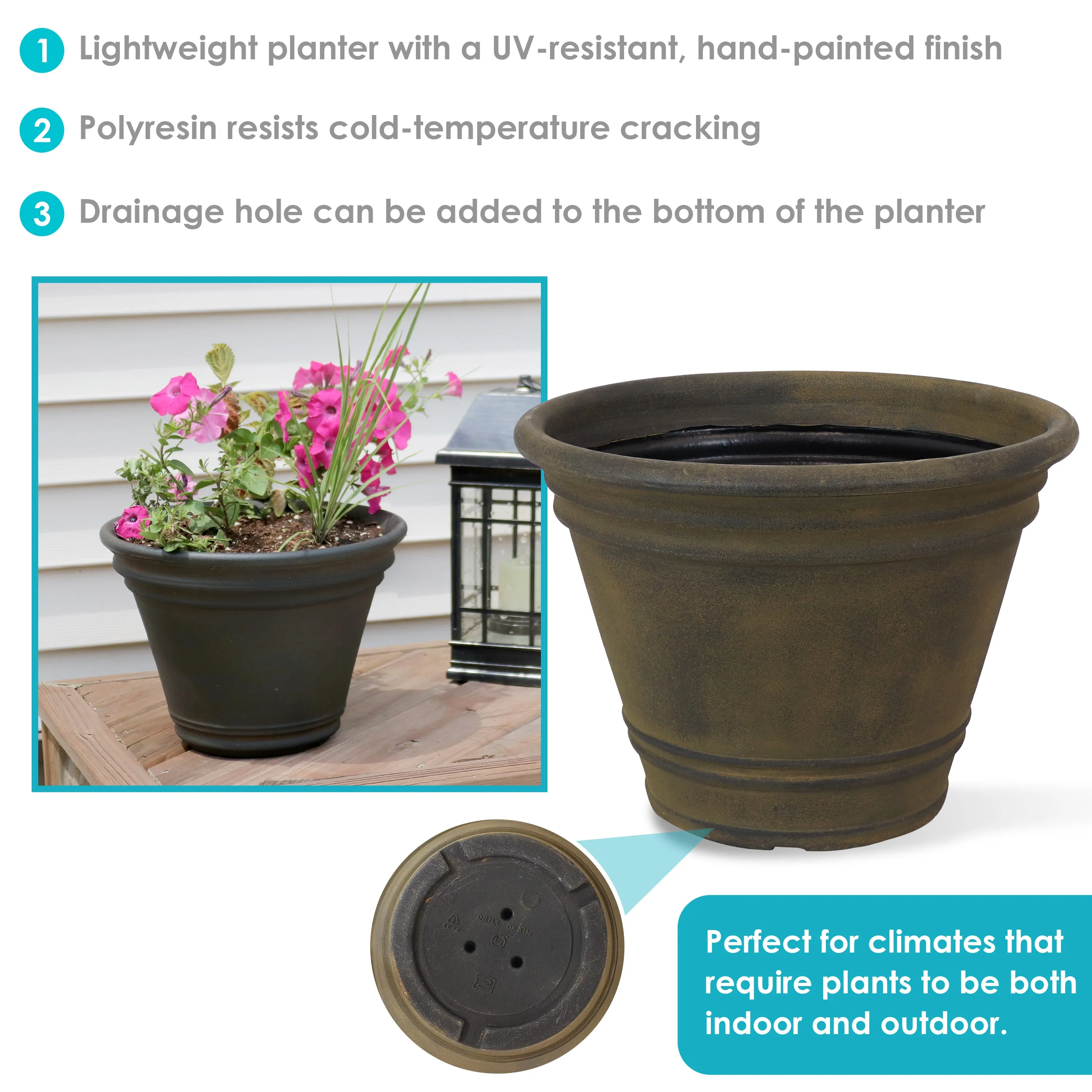 Sunnydaze Franklin Polyresin Outdoor Flower Pot Planter