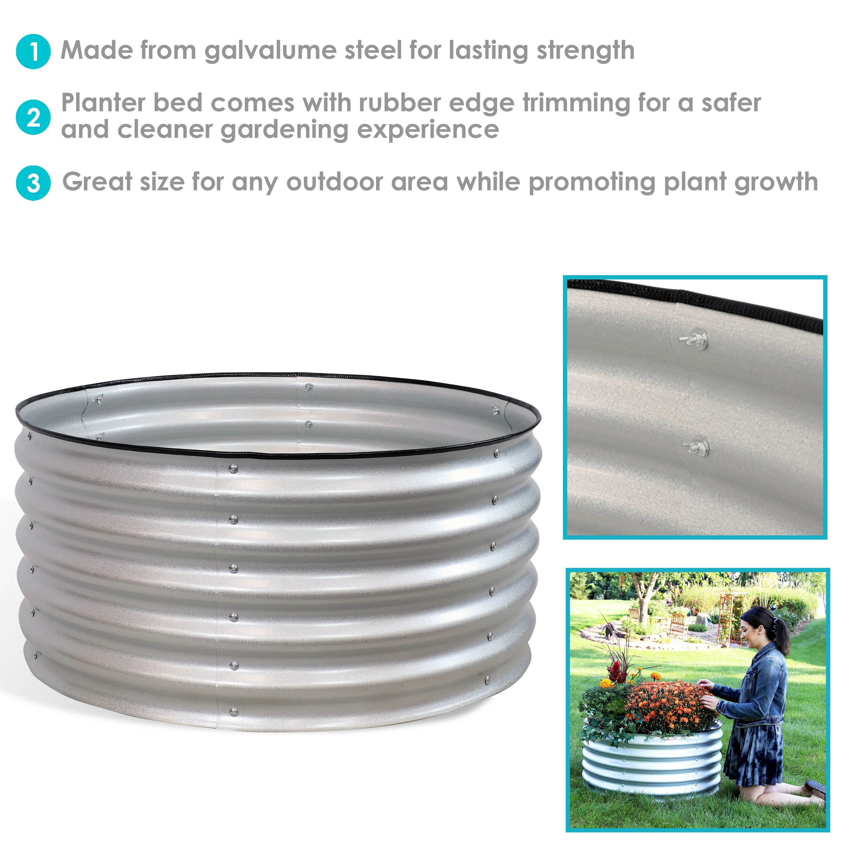 Sunnydaze Galvalume Steel Round Raised Garden Bed - 17.25" H