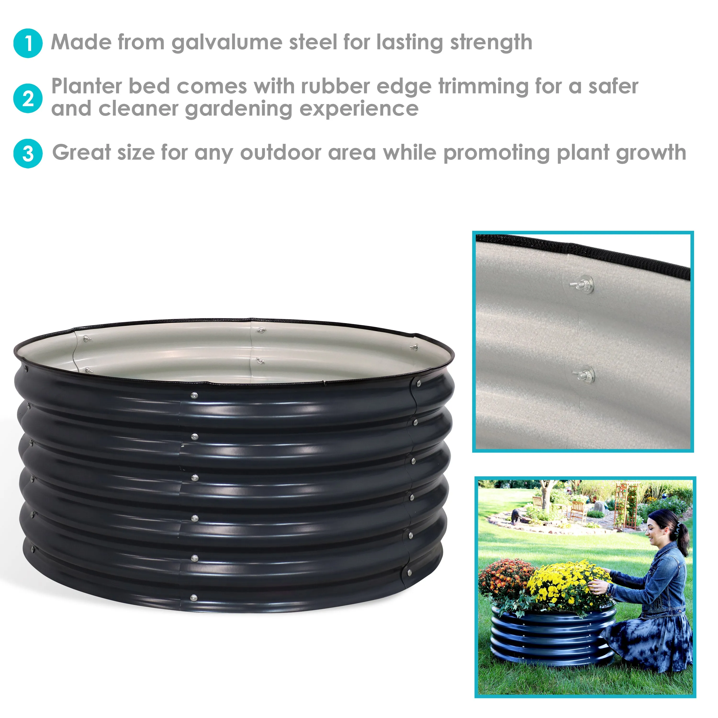 Sunnydaze Galvalume Steel Round Raised Garden Bed - 17.25" H