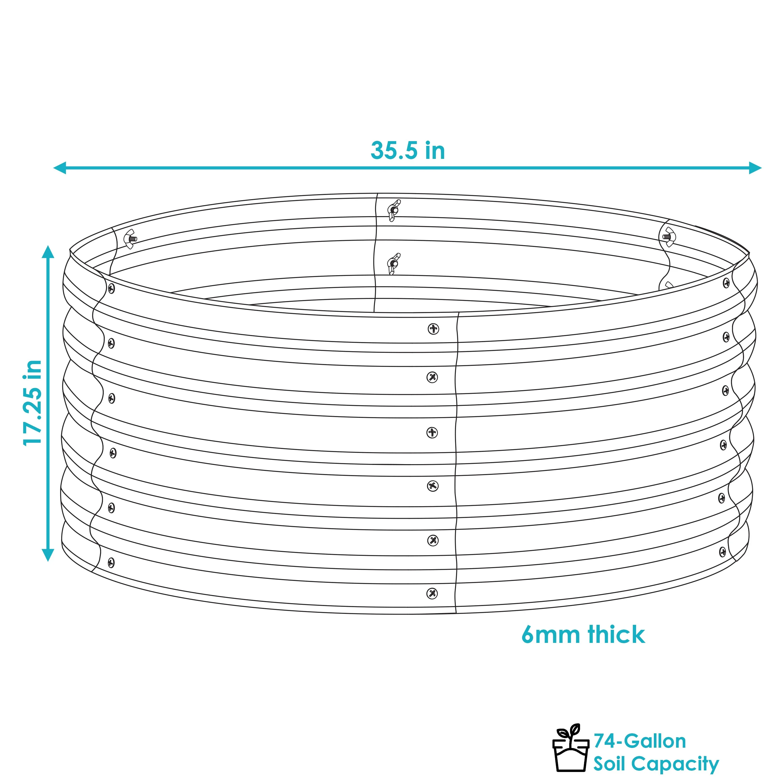 Sunnydaze Galvalume Steel Round Raised Garden Bed - 17.25" H