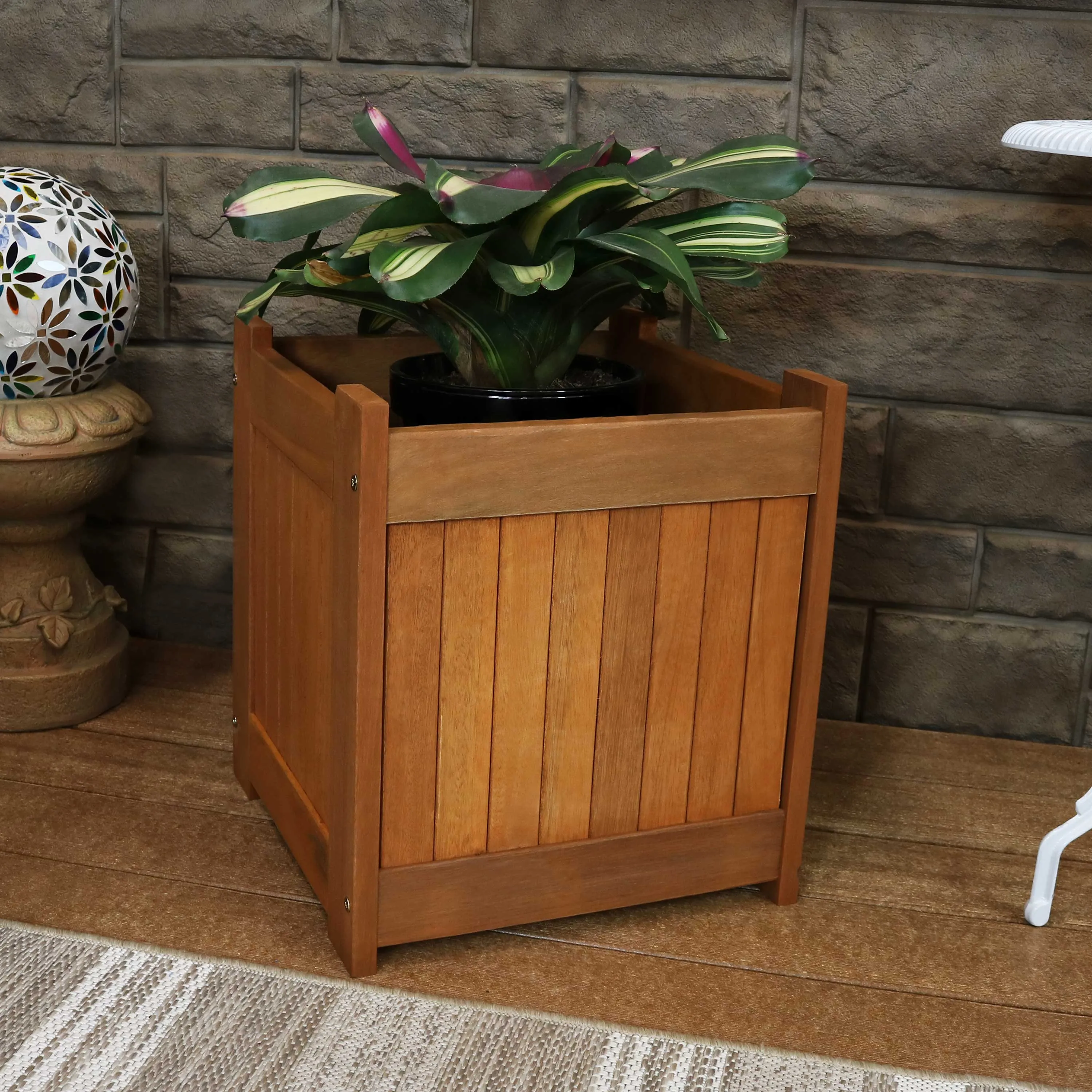 Sunnydaze Meranti Outdoor Square Wooden Planter Box - 16"