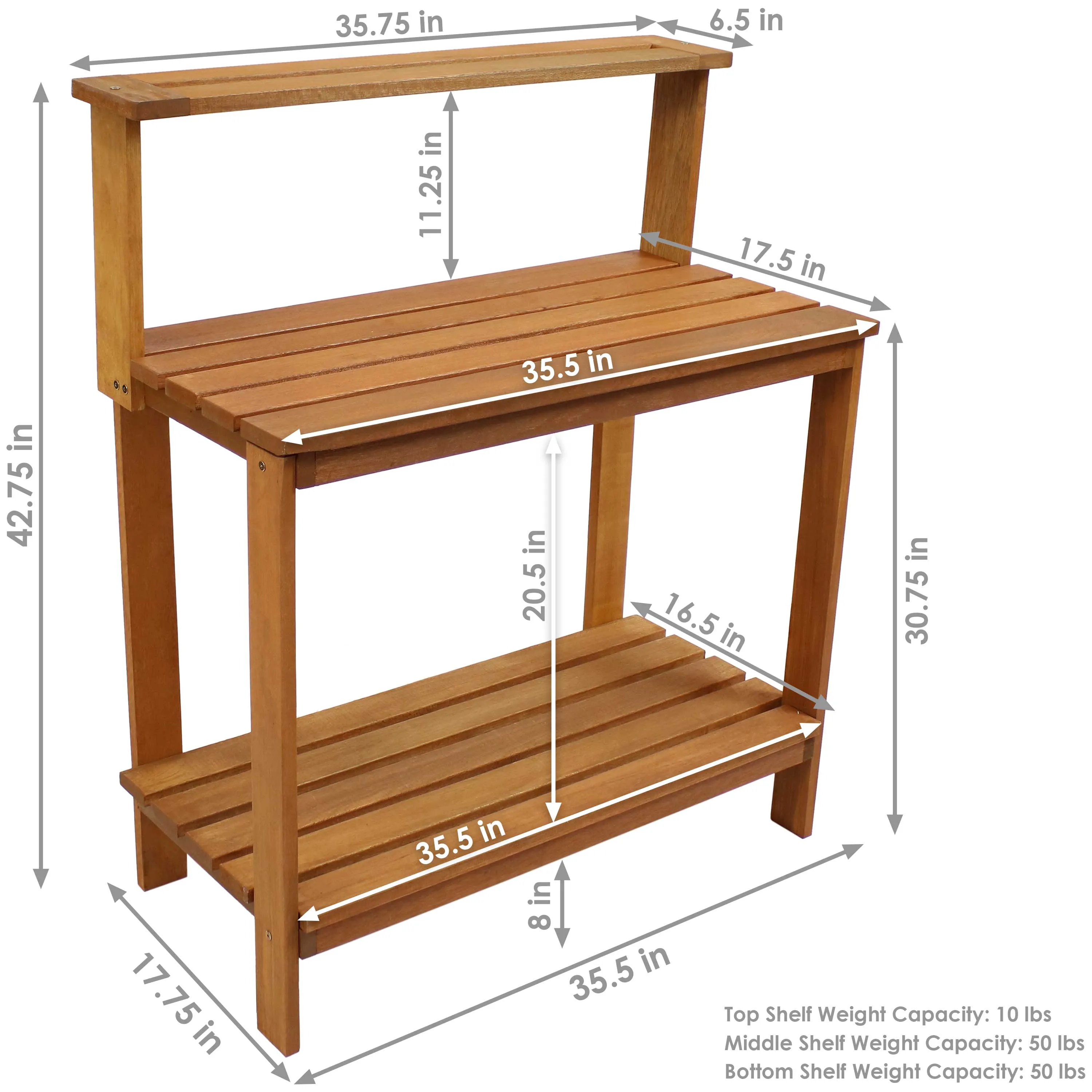 Sunnydaze Meranti Wood Outdoor Potting Bench with Teak Oil Finish - 42"