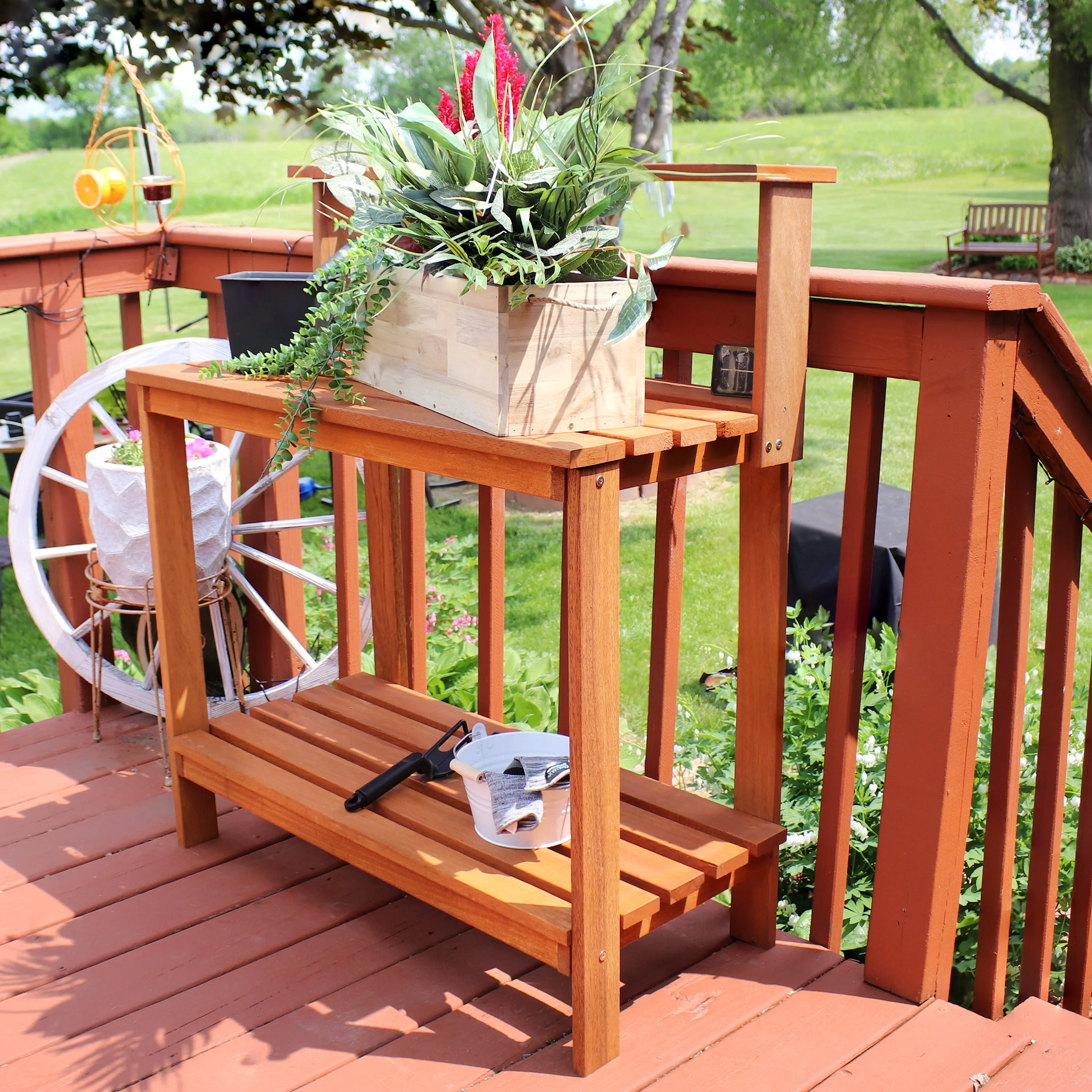 Sunnydaze Meranti Wood Outdoor Potting Bench with Teak Oil Finish - 42"