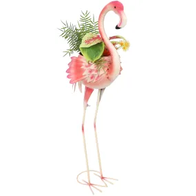 Sunnydaze Pink Flamingo Metal Outdoor Garden Statue with Flowerpot