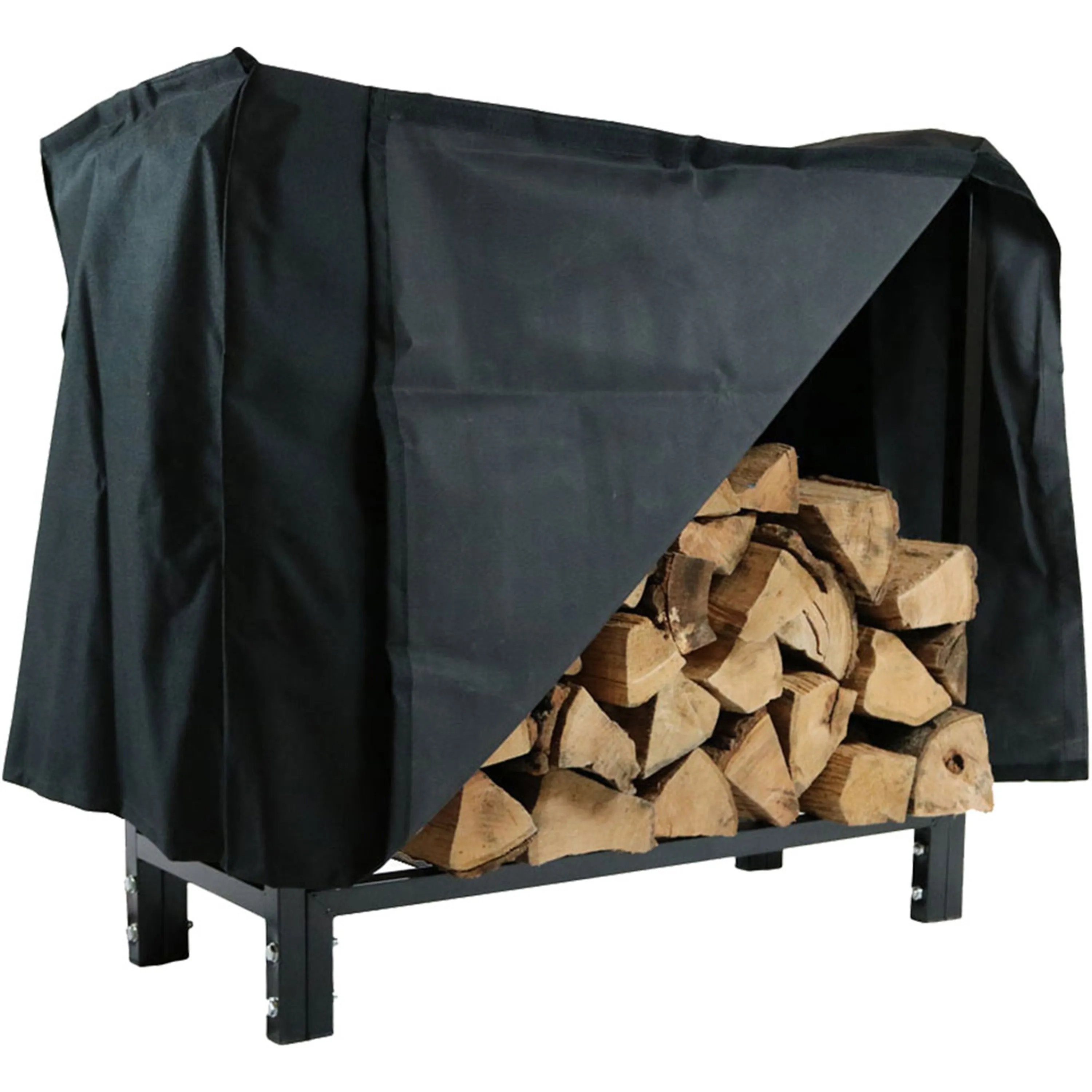 Sunnydaze Steel Firewood Log Rack with Cover - Black - 30"