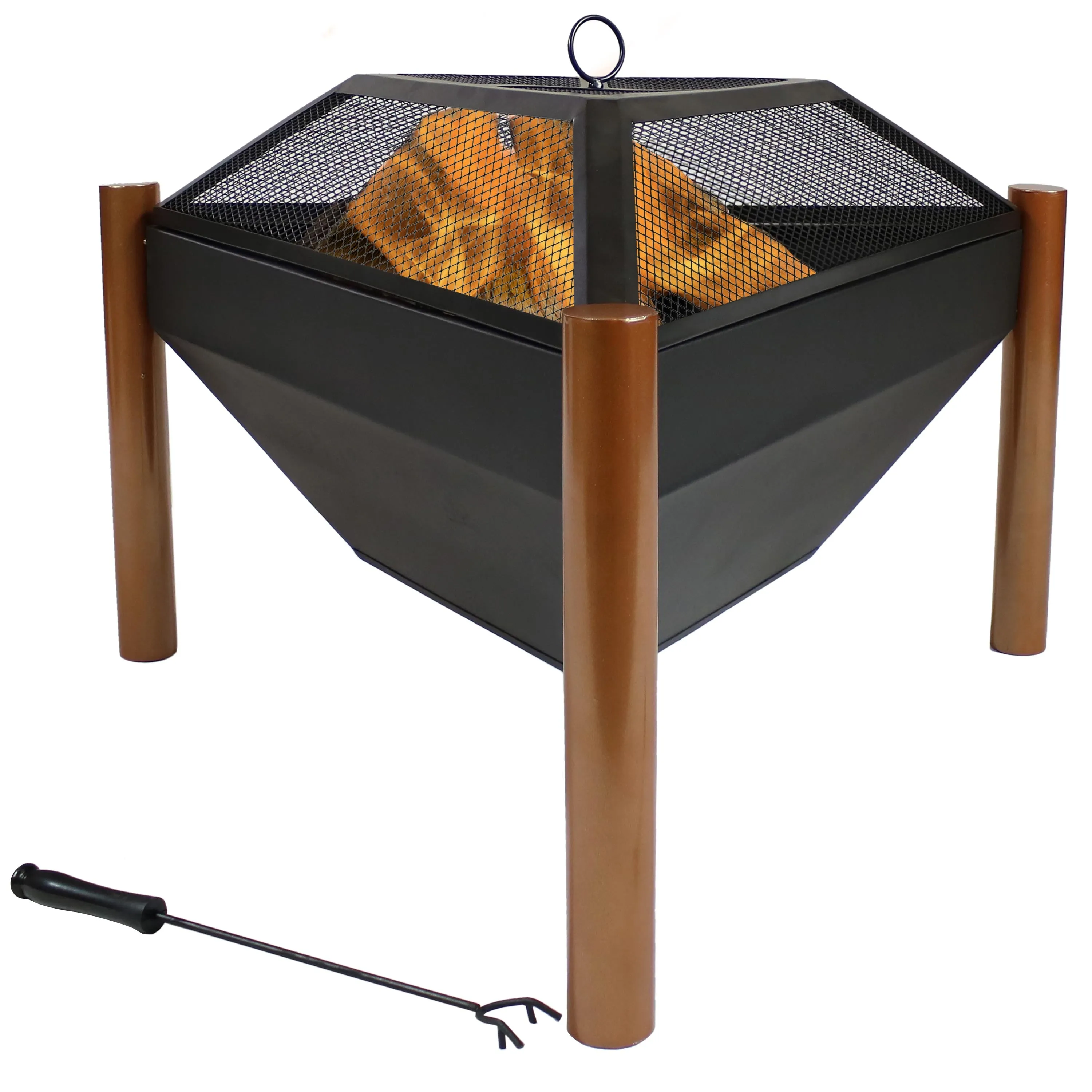 Sunnydaze Steel Outdoor Triangle Fire Pit and Side Table - 31"