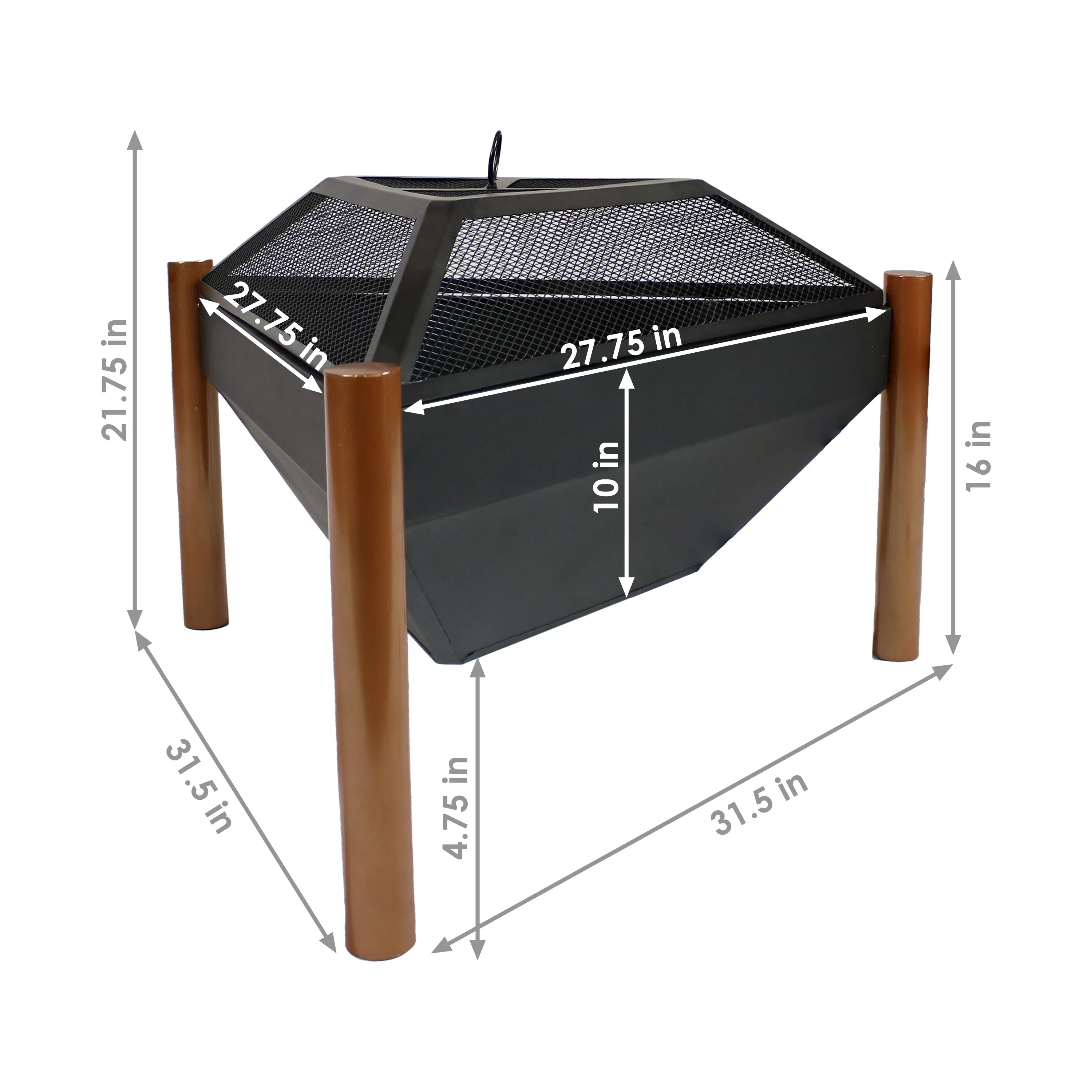 Sunnydaze Steel Outdoor Triangle Fire Pit and Side Table - 31"