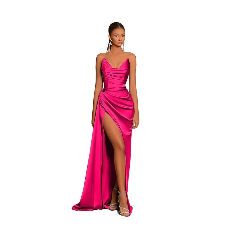 Sweetheart Satin Pleats Appliques Sleeveless Prom Evening Formal Dress