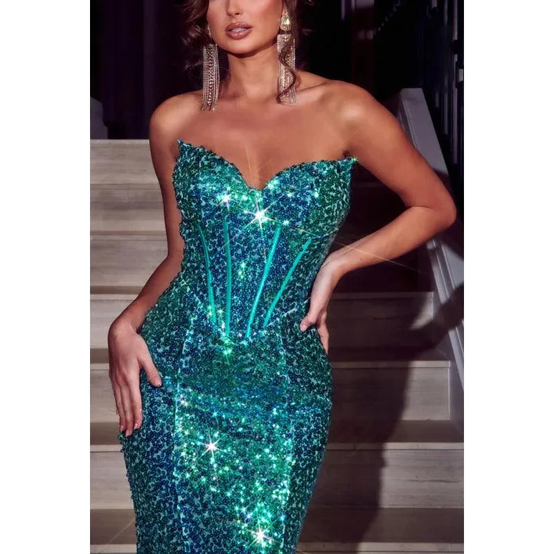 Sweetheart Strapless Sequined Mermaid Long Prom Evening Party Dress