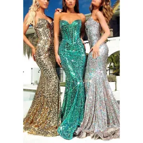 Sweetheart Strapless Sequined Mermaid Long Prom Evening Party Dress