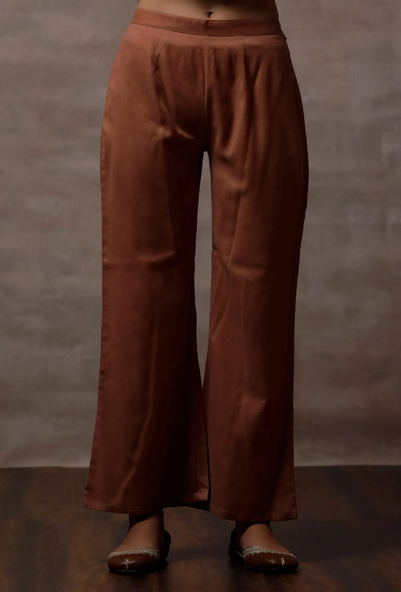 Tara Taupe Woolen Palazzo Pants