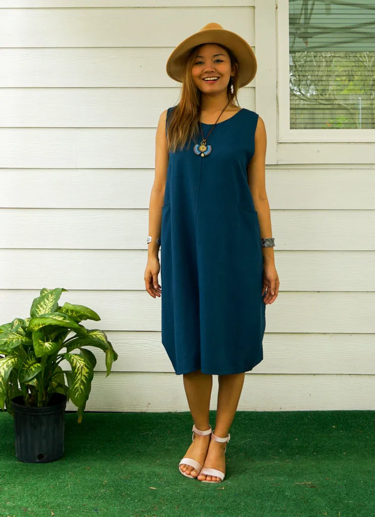 Teal Organic Cotton Wrap Dress with Pockets