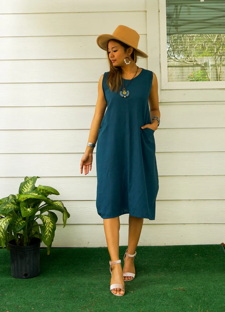 Teal Organic Cotton Wrap Dress with Pockets