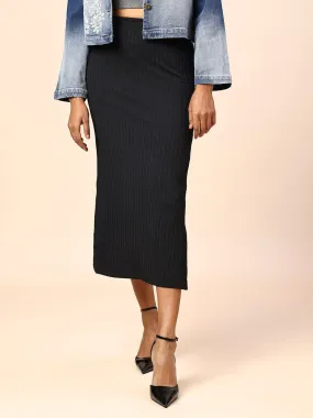 TEXTURED KNIT SIDE SLIT PENCIL SKIRT