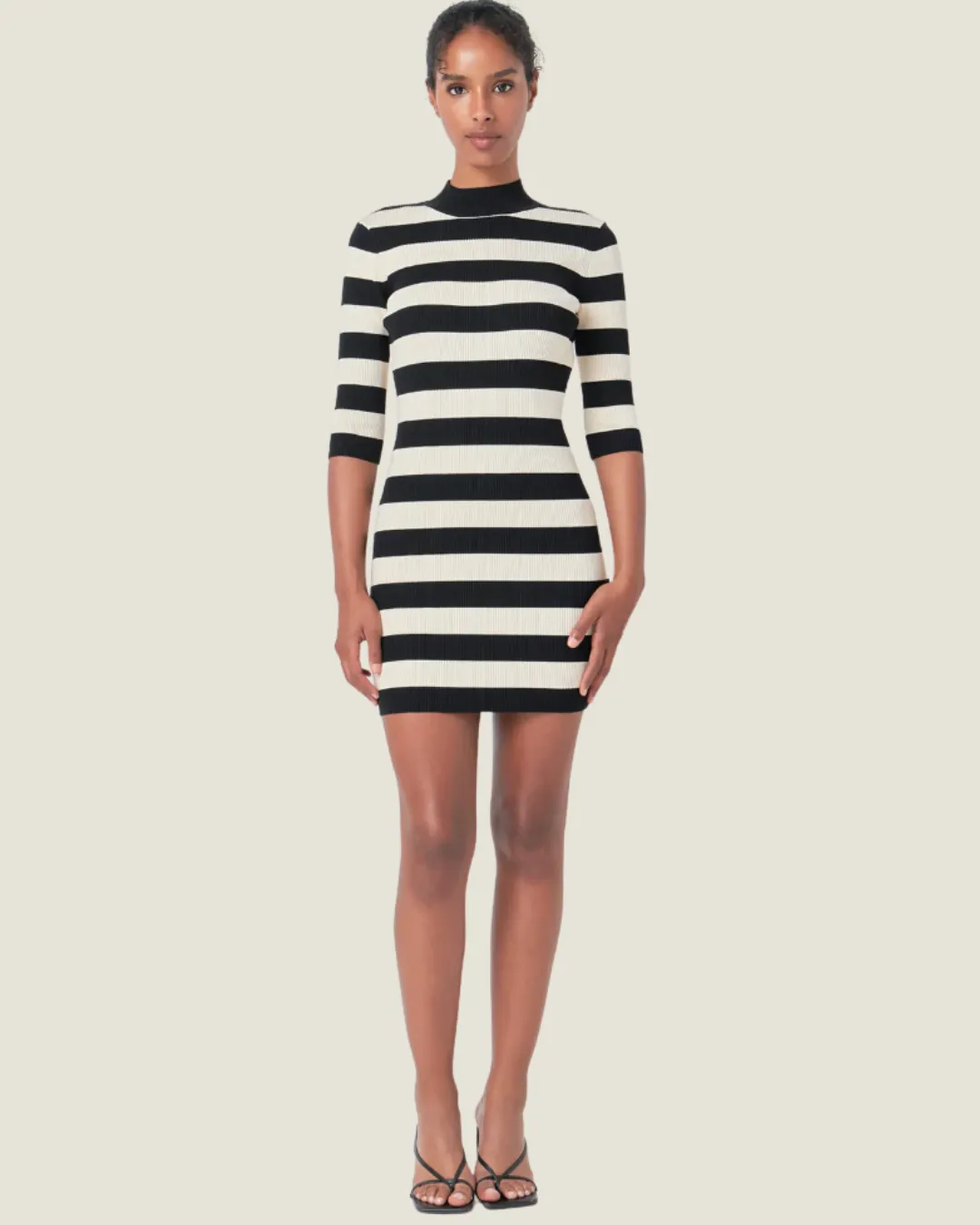 The Kay: Mock Neck Striped Knit Mini Dress