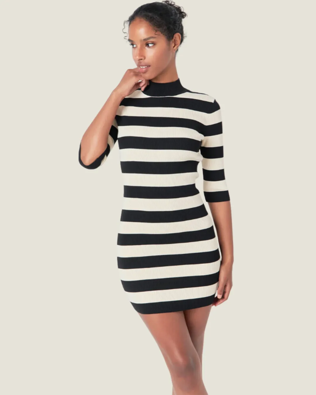 The Kay: Mock Neck Striped Knit Mini Dress