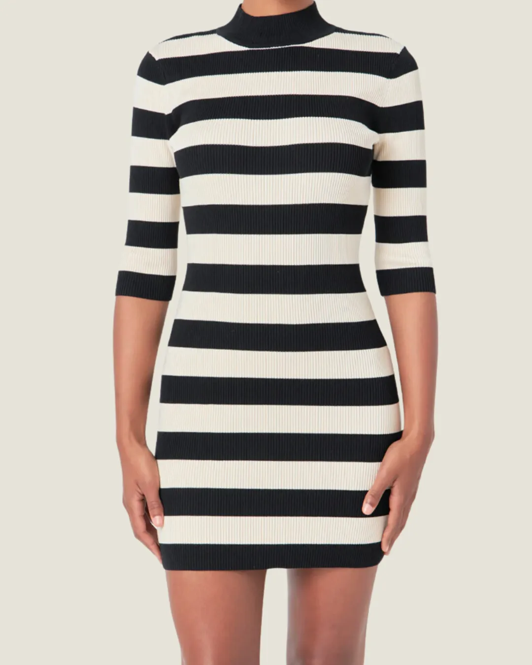 The Kay: Mock Neck Striped Knit Mini Dress