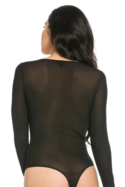 THE MYSTYLEMODE BLACK MESH ROUND NECK BODYSUIT