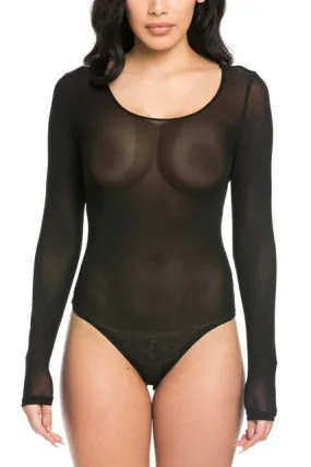 THE MYSTYLEMODE BLACK MESH ROUND NECK BODYSUIT