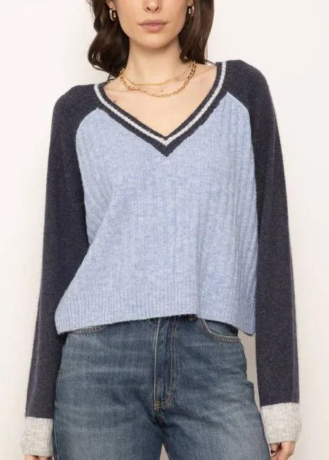 The V-Neck Color block Sweater in Blue multi