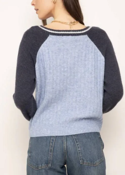 The V-Neck Color block Sweater in Blue multi