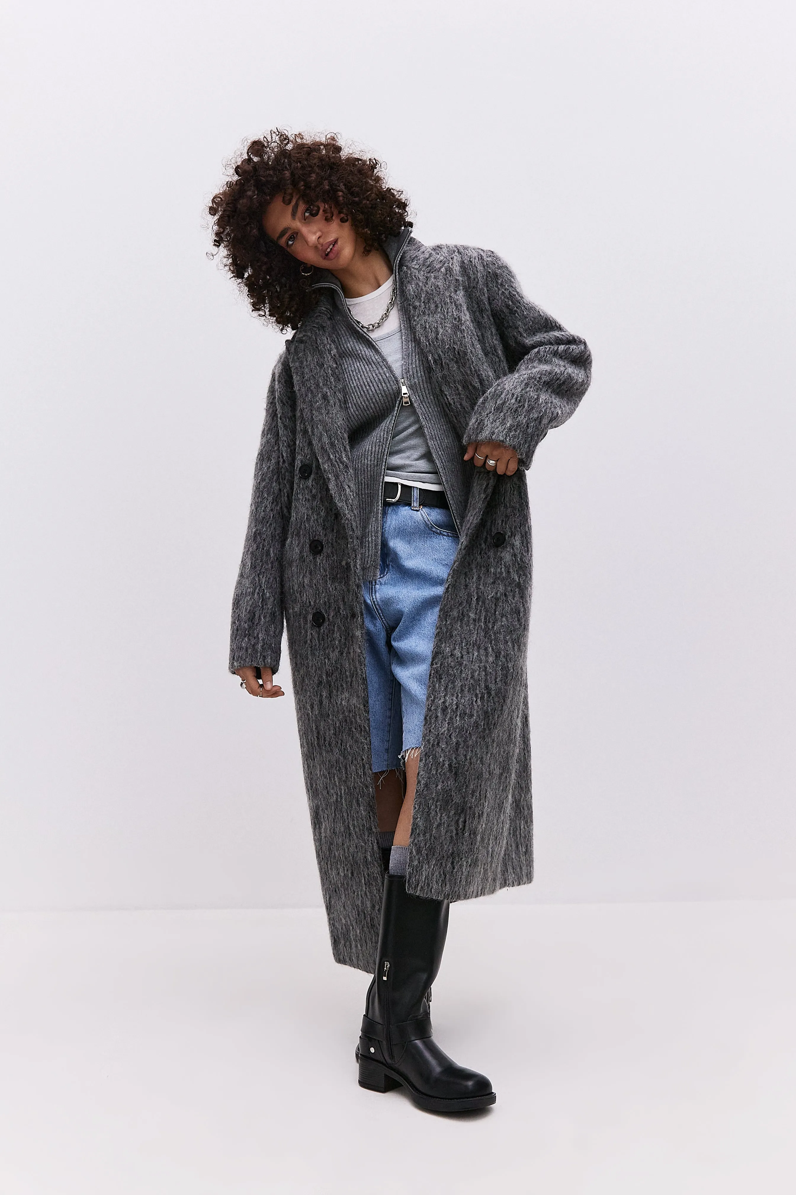 Trendy Oversized Gray Wool Coat Eira