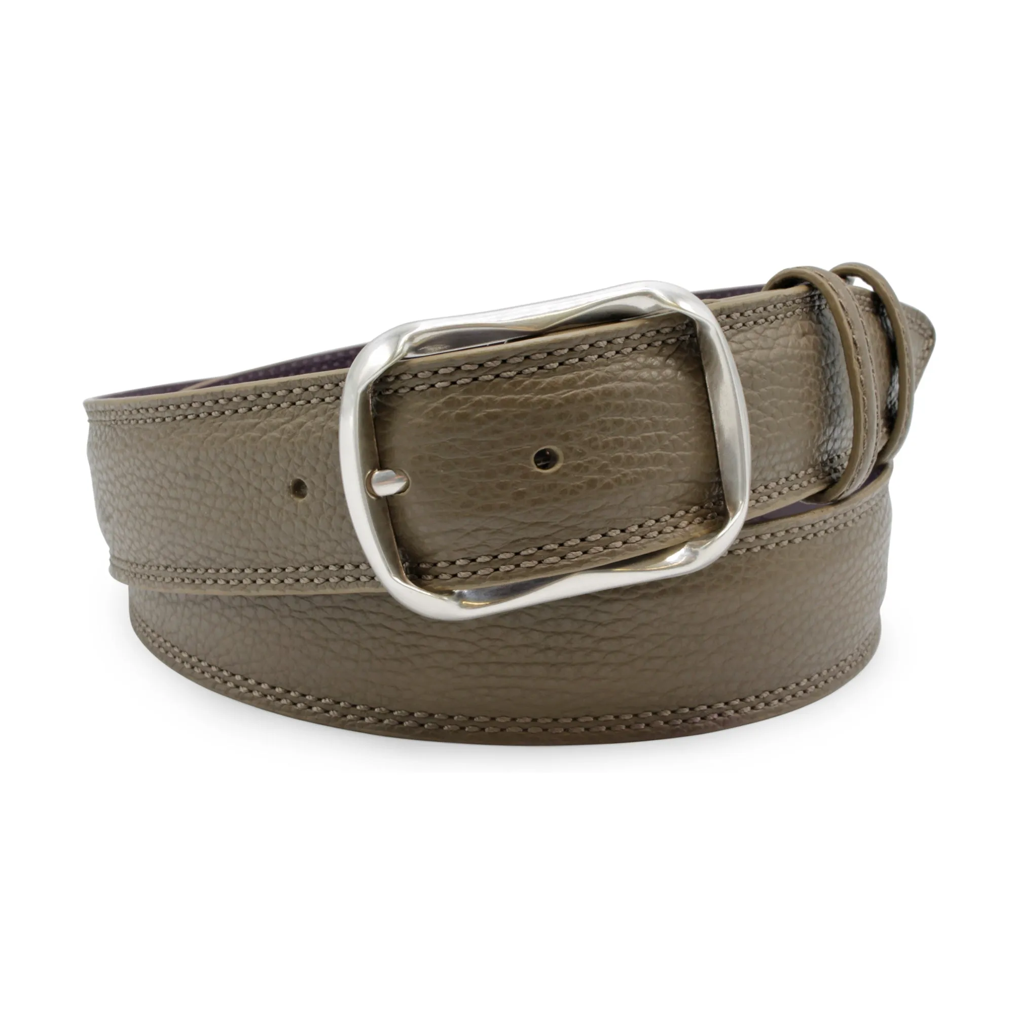 Tumbled Taupe Grey Casual Bogart Welt Centre Prong Belt