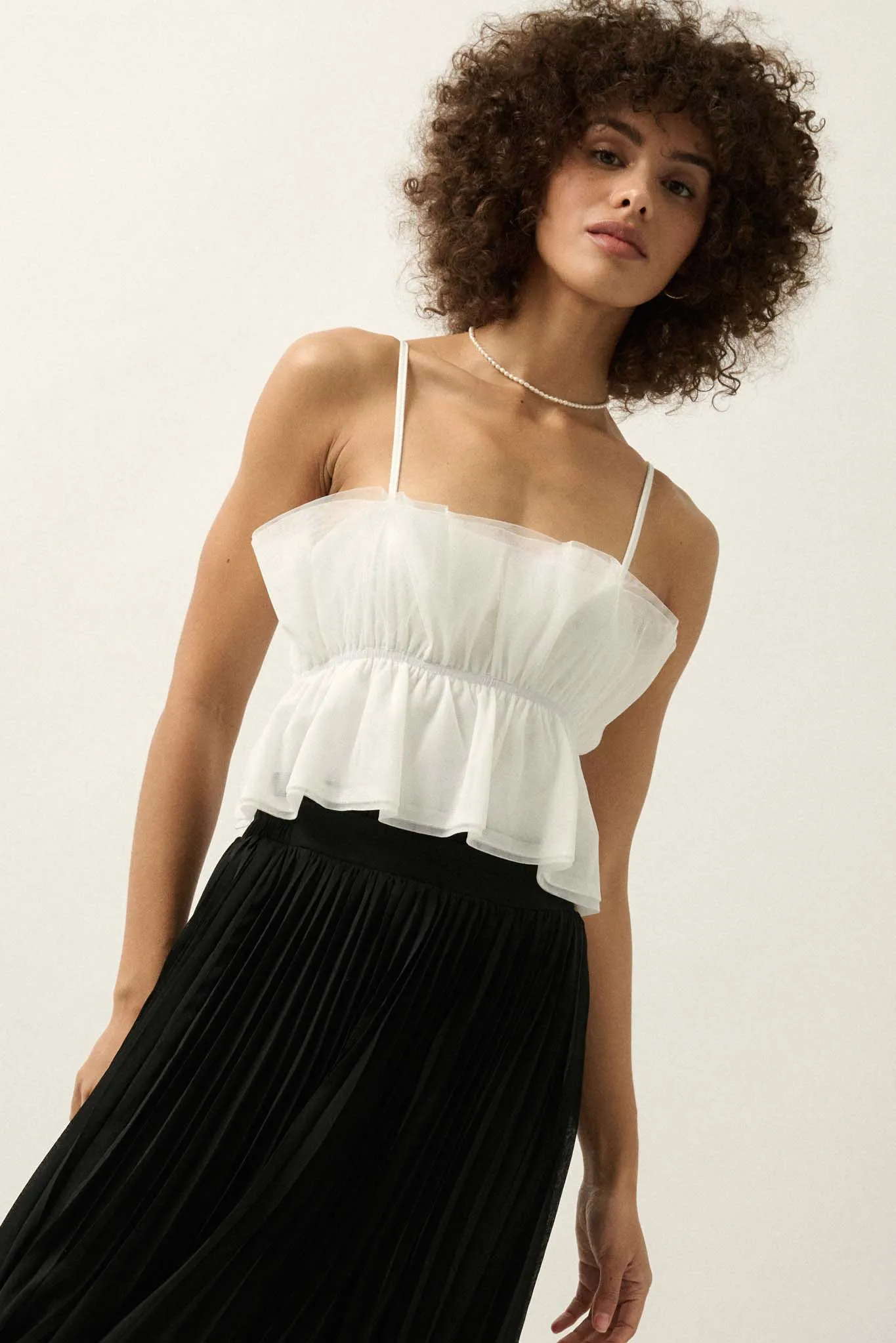 Turn Up the Volume Ruffled Tulle Cami Bodysuit