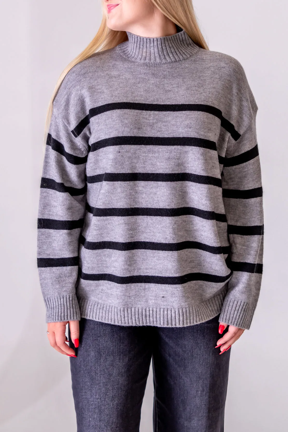 Valerie Striped Turtleneck Sweater | Charcoal