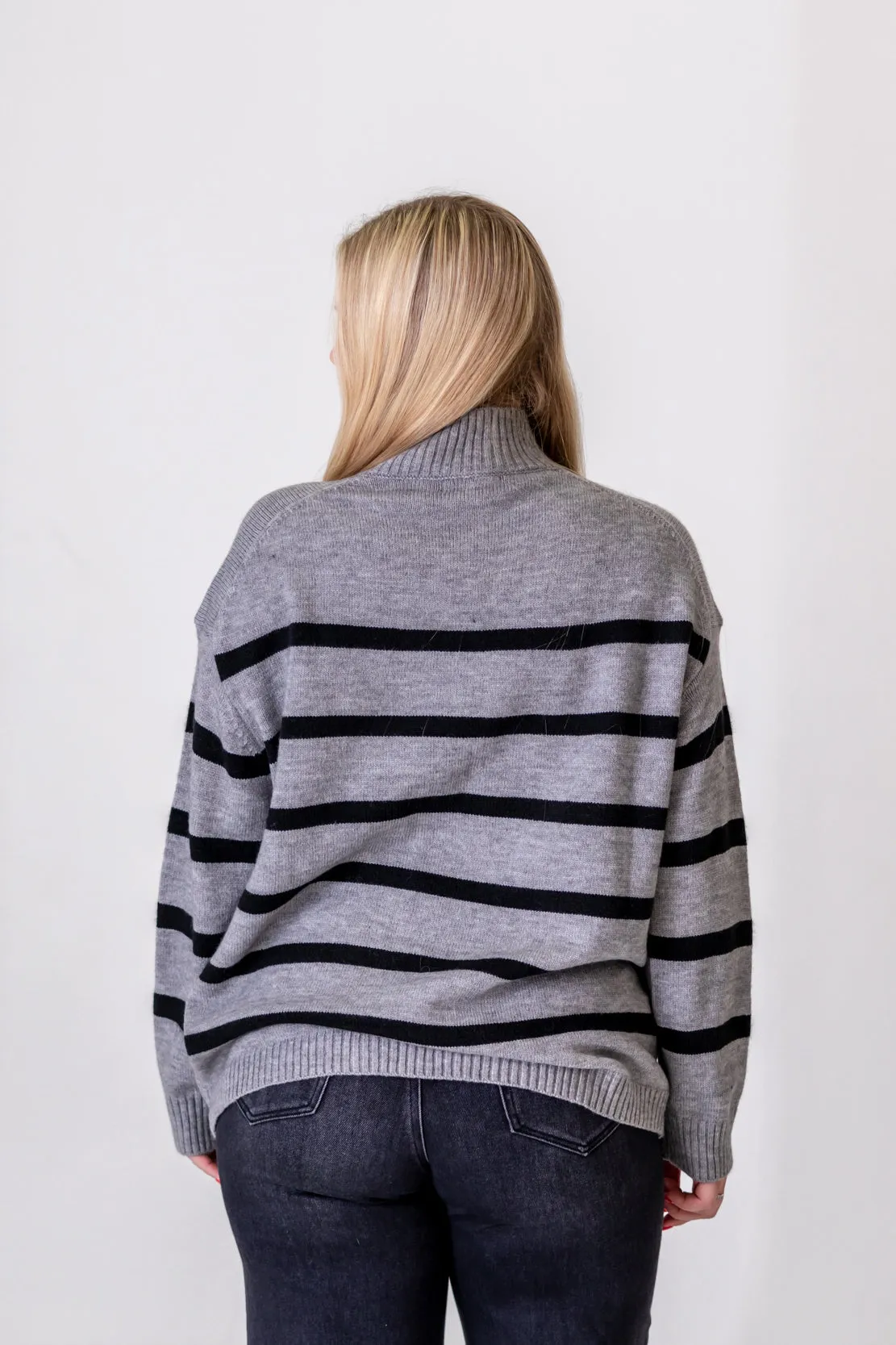 Valerie Striped Turtleneck Sweater | Charcoal