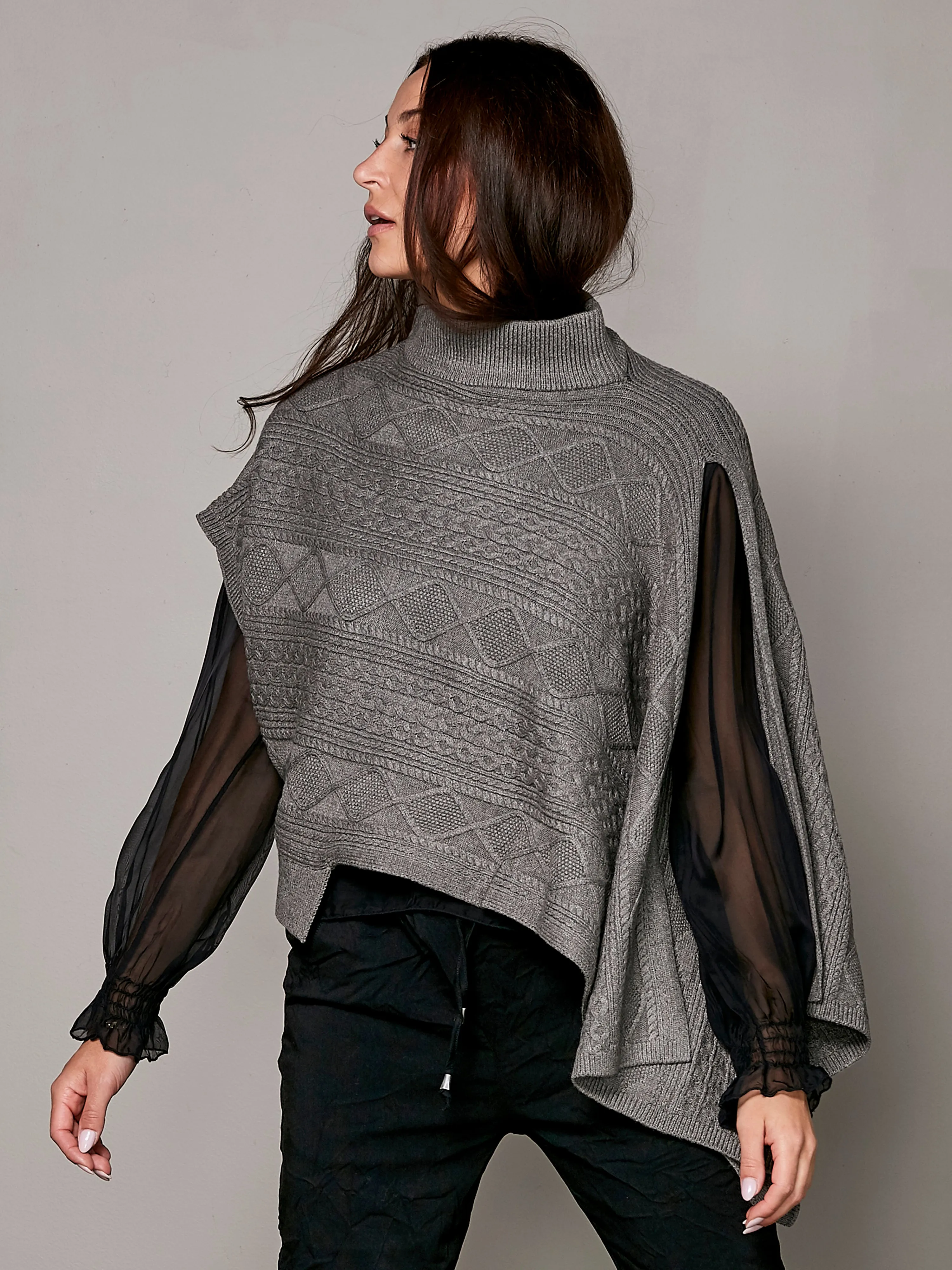 VILNA knit poncho - Statue melange