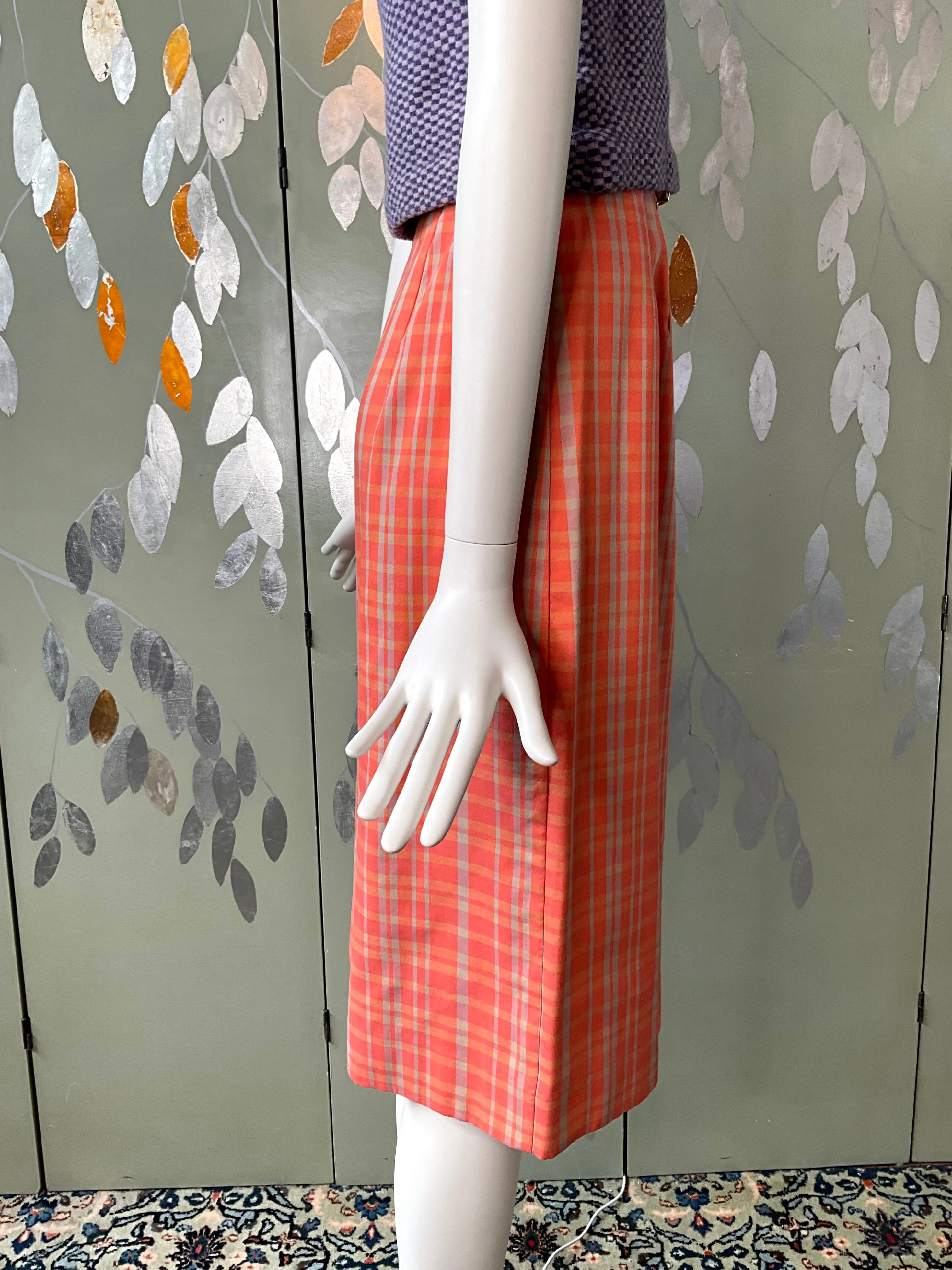 Vintage 1960s Koret Orange Plaid Pencil Skirt , XS