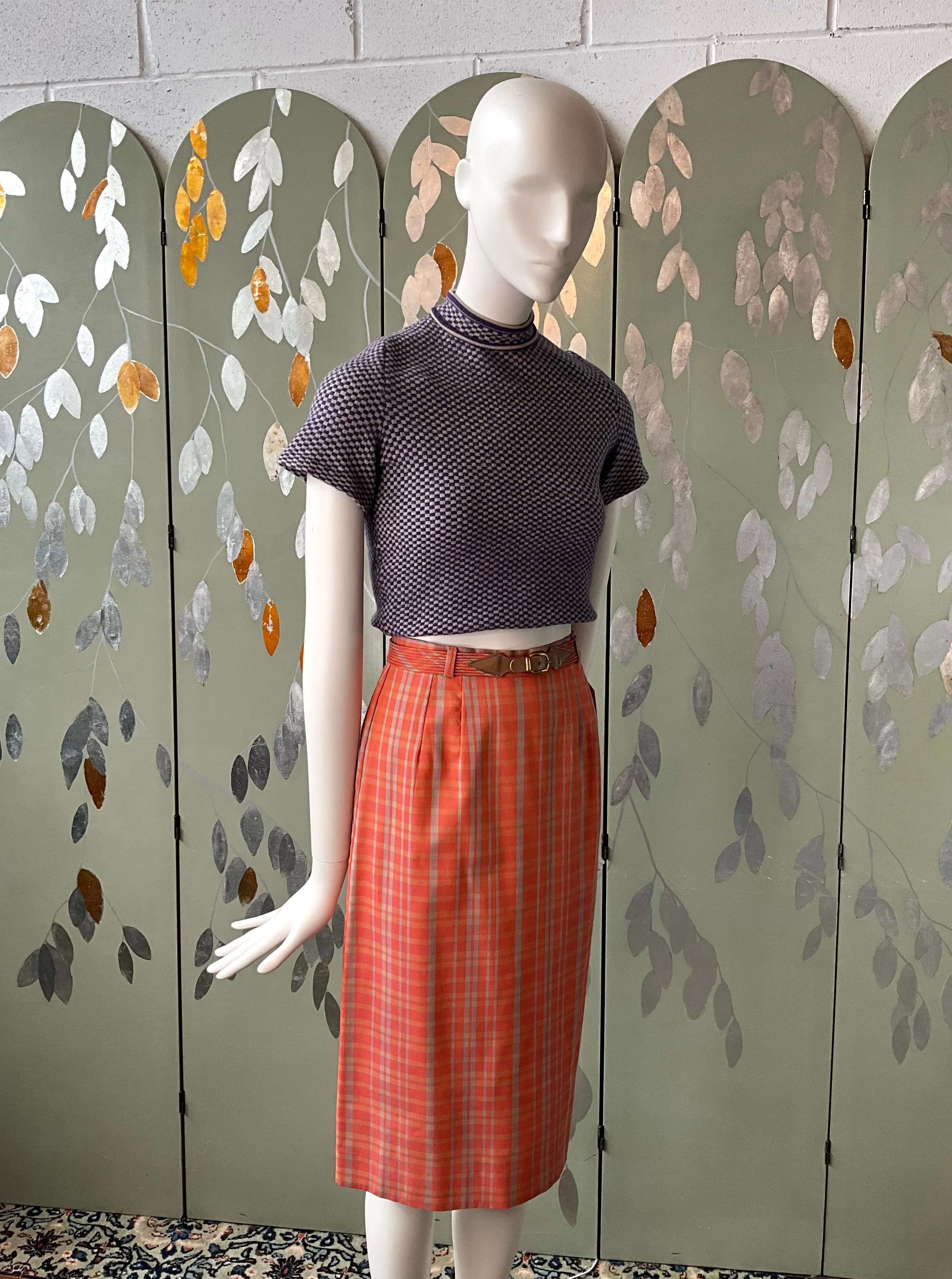 Vintage 1960s Koret Orange Plaid Pencil Skirt , XS