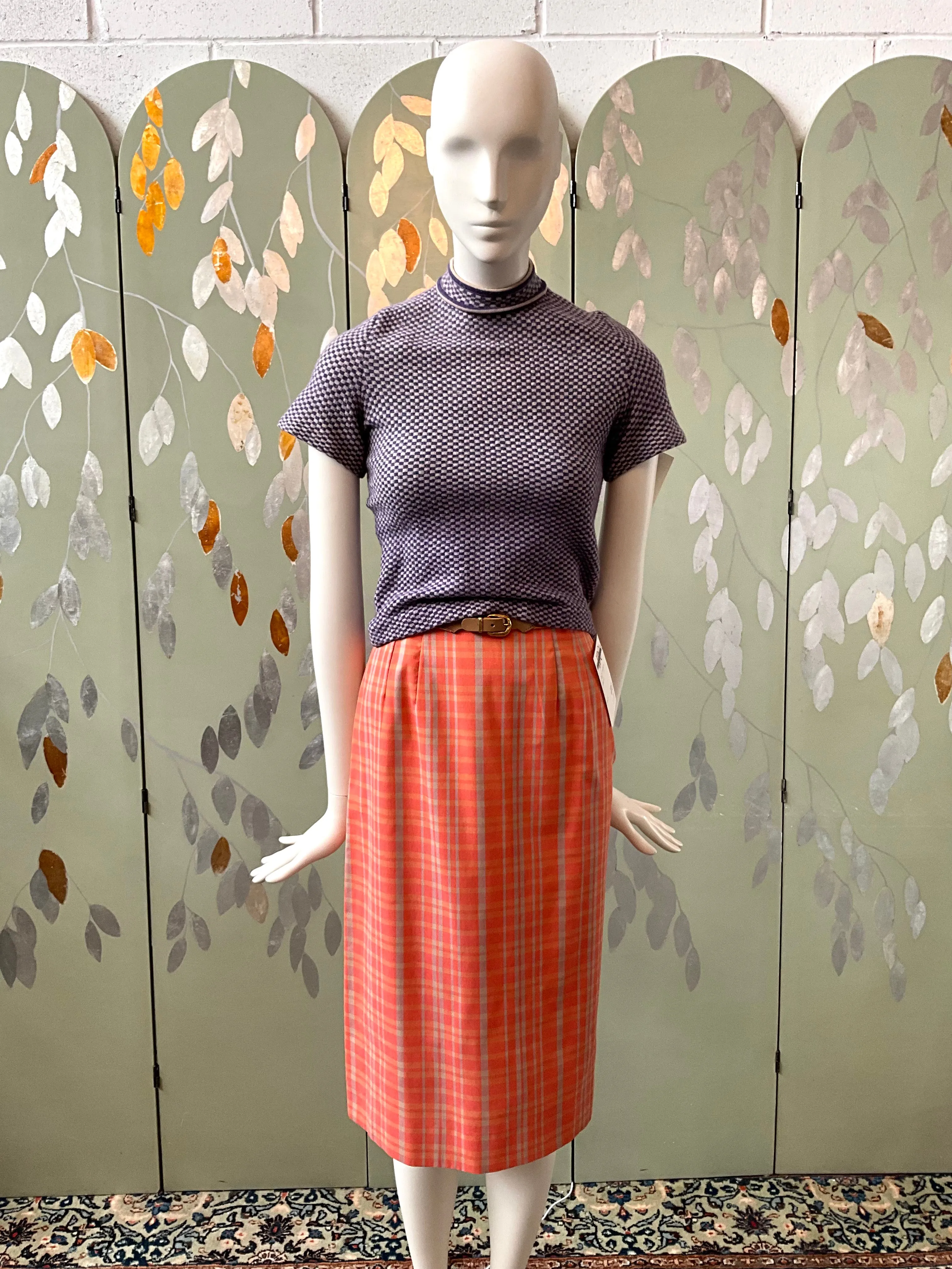 Vintage 1960s Koret Orange Plaid Pencil Skirt , XS