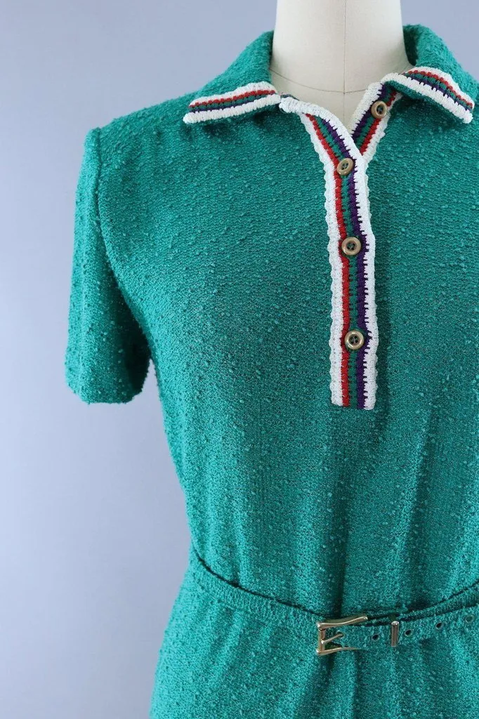 Vintage Emerald Green Knit Sweater Dress