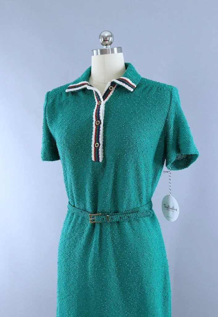 Vintage Emerald Green Knit Sweater Dress