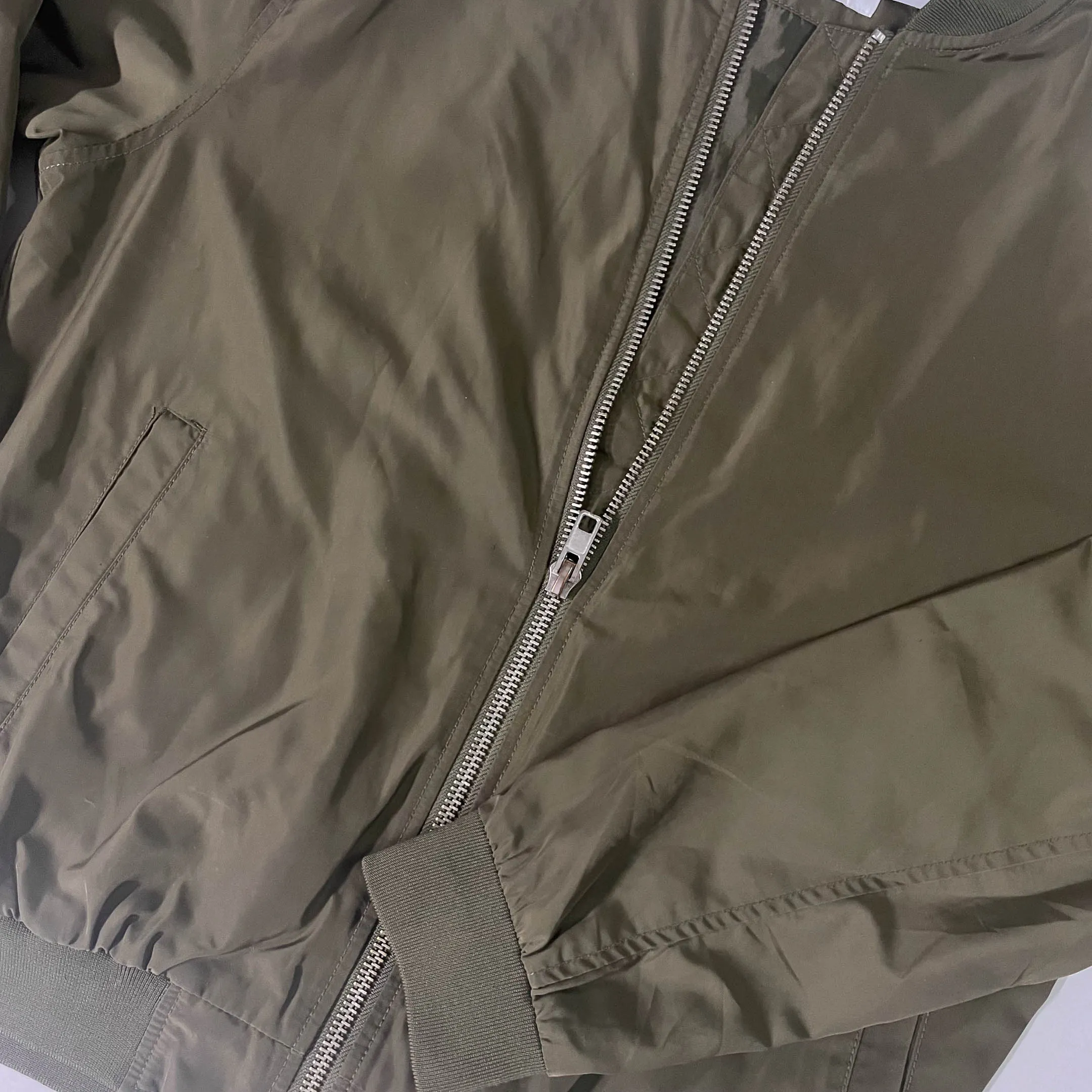 Vintage Men's Topman Khaki green full zip medium bomber jacket | M | SKU 3662