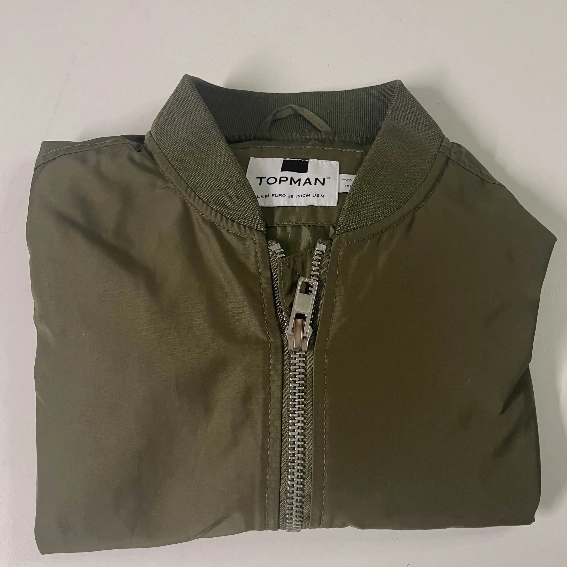 Vintage Men's Topman Khaki green full zip medium bomber jacket | M | SKU 3662