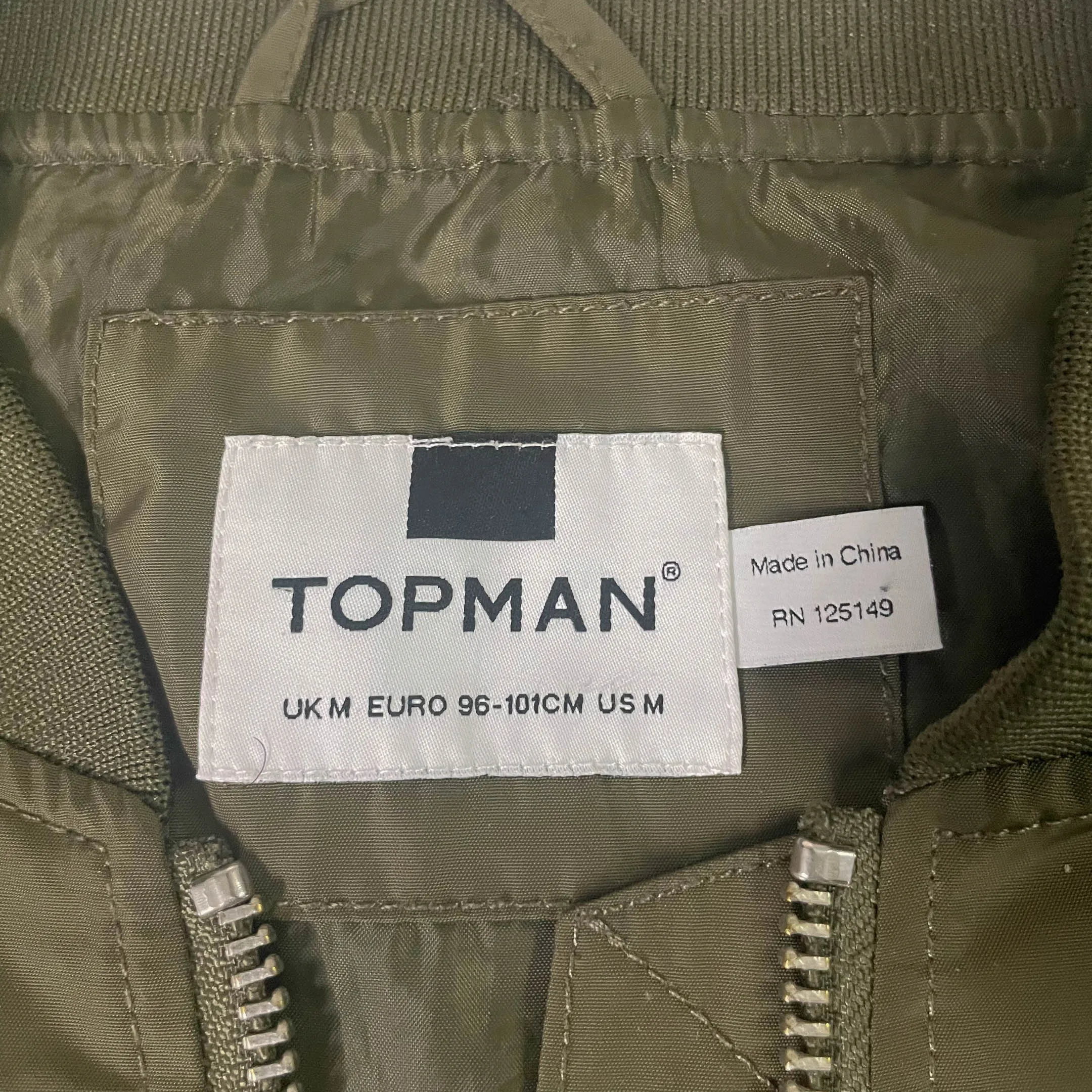 Vintage Men's Topman Khaki green full zip medium bomber jacket | M | SKU 3662