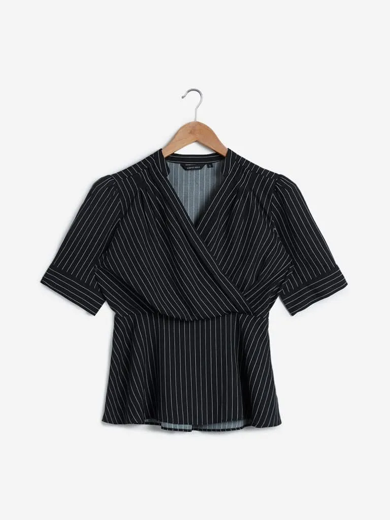 Wardrobe Black Striped Peplum Top