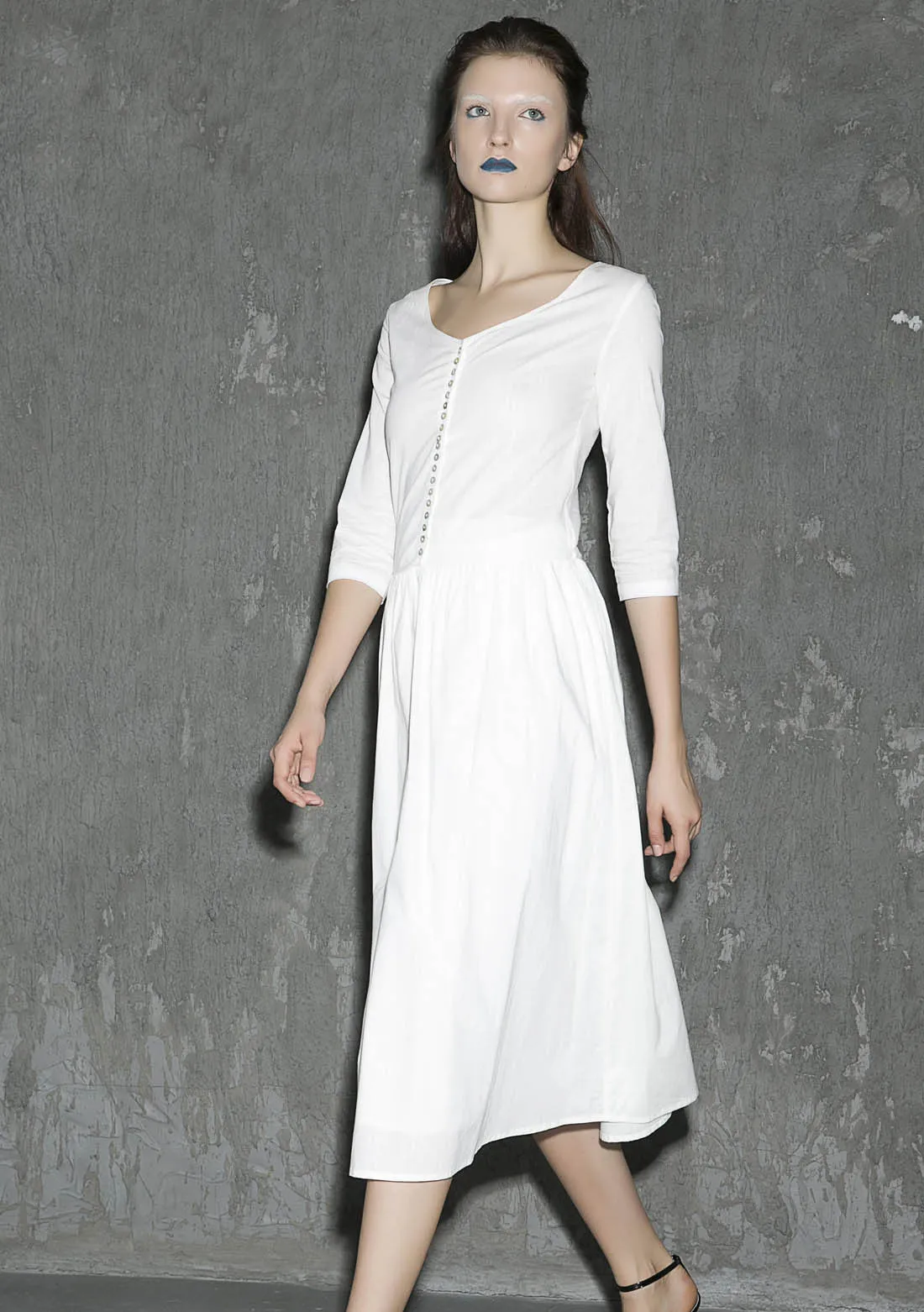 White linen dress maxi dress women dress long prom dress(1306)