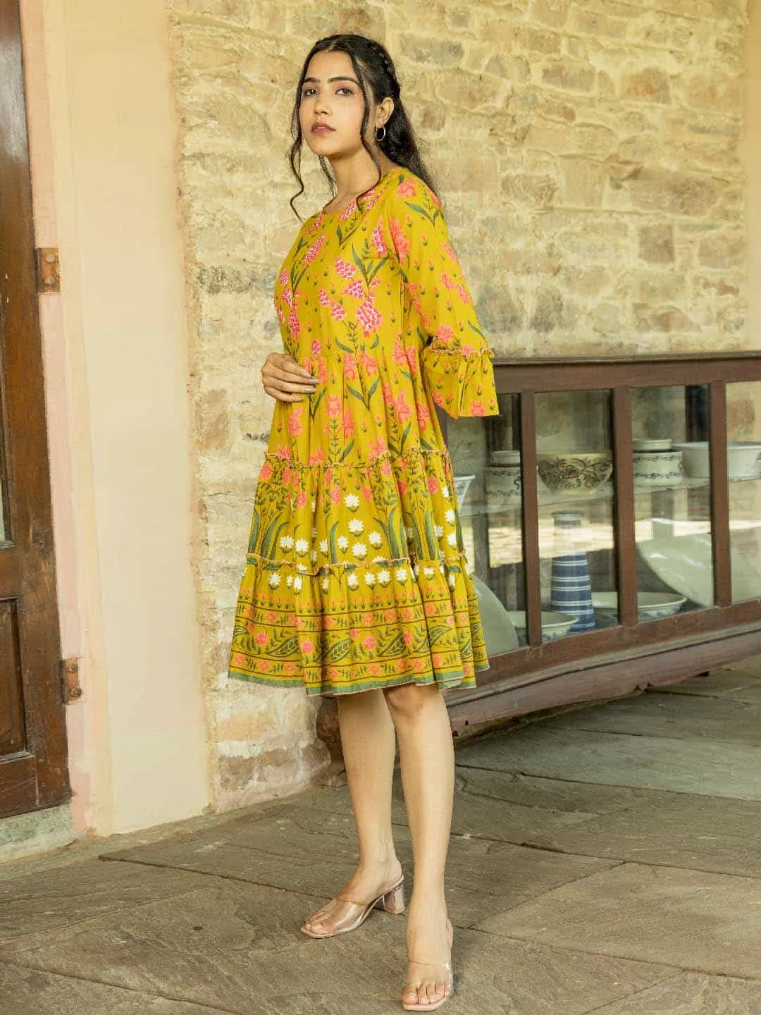 Women Anarkali Mehndi Green Dress Kurta